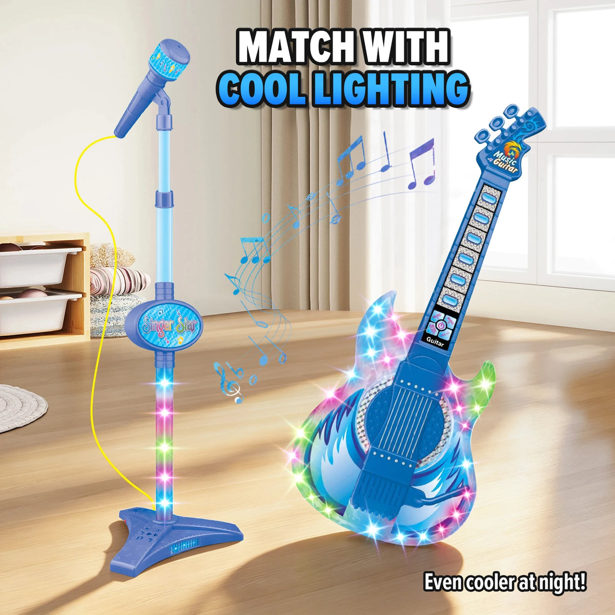 Kids Electric Guitar Toy with Microphone and Adjustable Stand