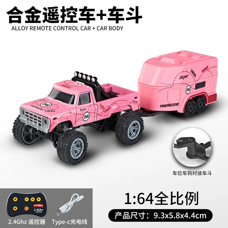 Pink 1:64 alloy remote control monster truck with car body and battery
