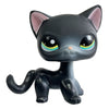 A black bobble head figurine of a cat with large green eyes and pink inner ears.