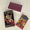A deck of JoJo-inspired tarot cards featuring a wizard figure in gold and purple on a dark background.