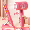 A pink hair clip stick simulated sound and light hair dryer with two speed adjustments.