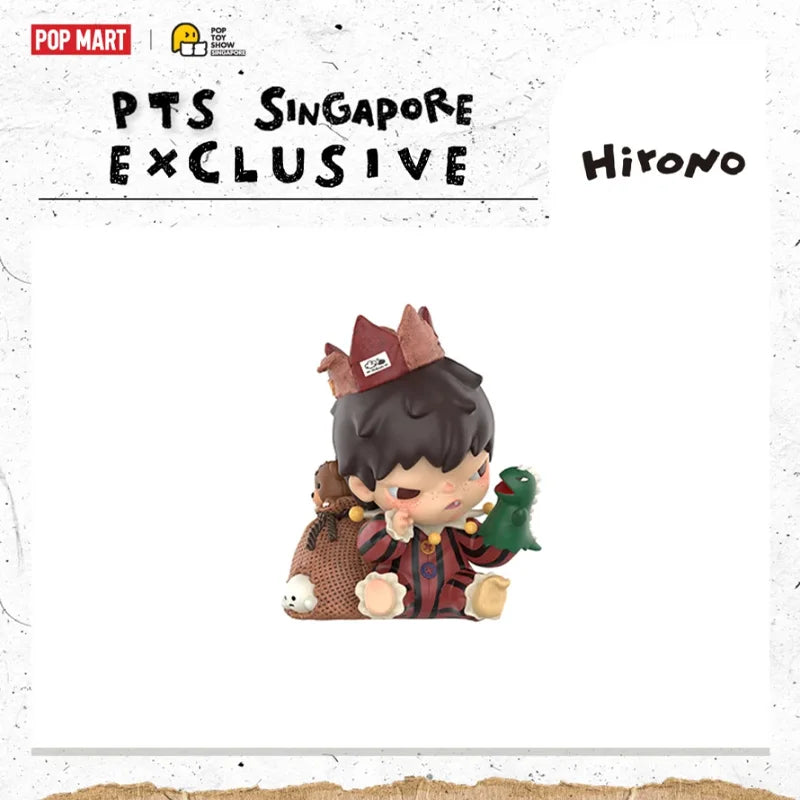 A collectible figure of a character with dark hair and a brown outfit, featuring a small green creature.