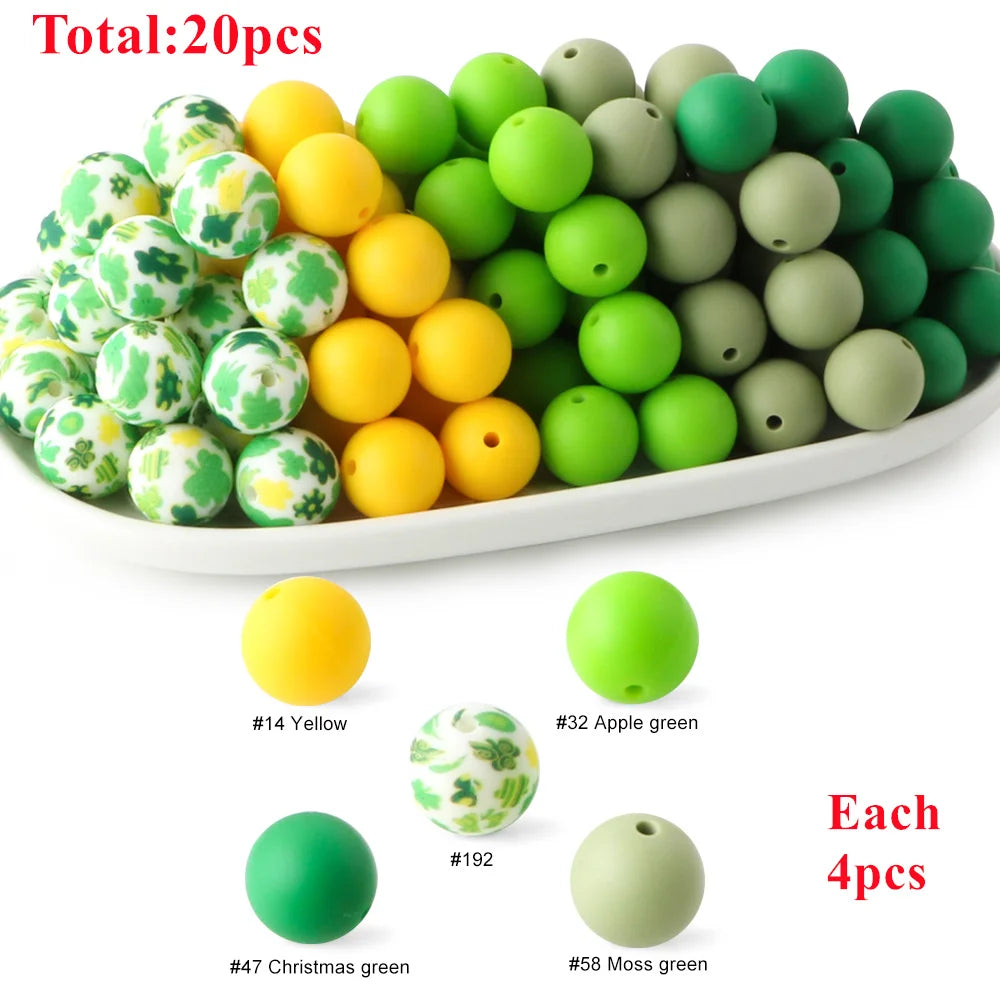 15mm Printed Silicone Beads Value Pack – 20 Pieces for DIY Jewelry & Crafts