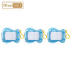 Three blue mini magnetic drawing boards with stylus attached to yellow strings