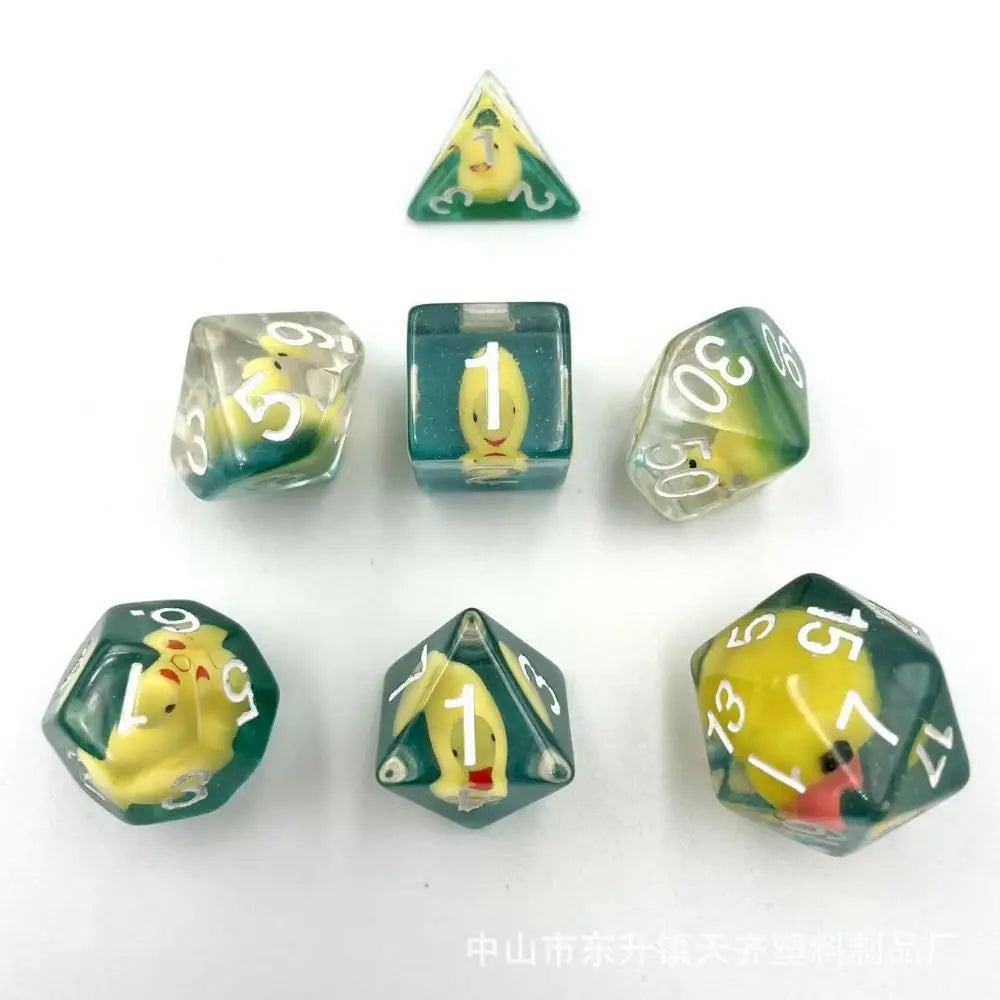 Acrylic Polyhedral Dice Set with Animal Duck Fillers
