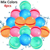 A collection of colorful reusable water balloons in pink, blue, and orange shades.