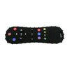 Black silicone remote control shaped baby teether with various colored buttons and a central OK button