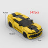 A yellow and black classic supercar model built from 347 plastic pieces.
