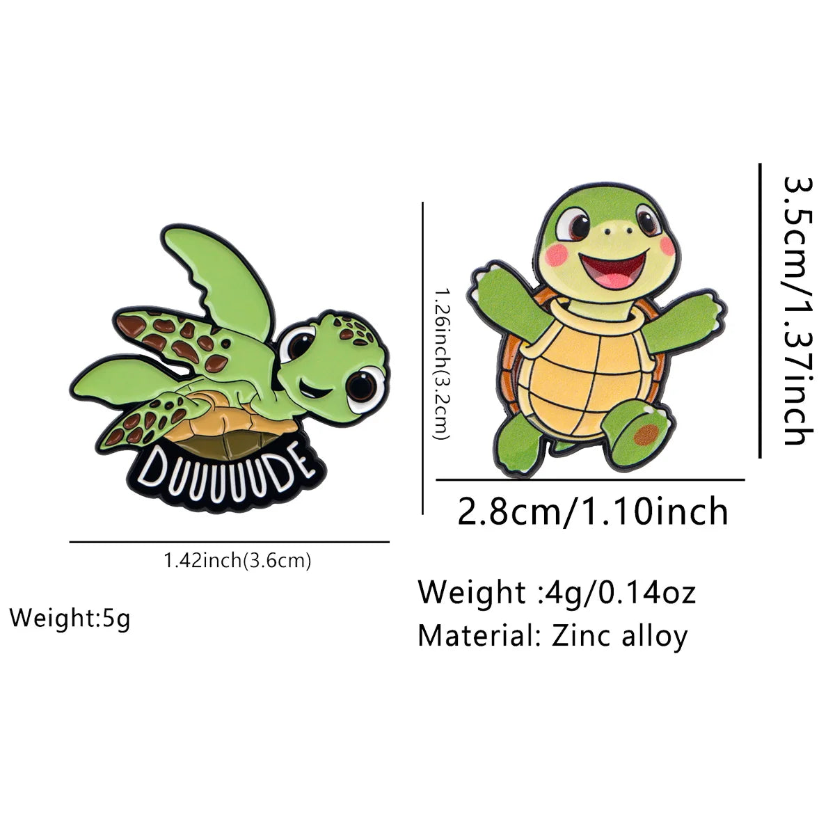 A set of cute green turtle enamel pins featuring a smiling turtle character.