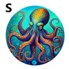 A vibrant, colorful illustration of an octopus or squid with purple and orange tentacles against a teal background.