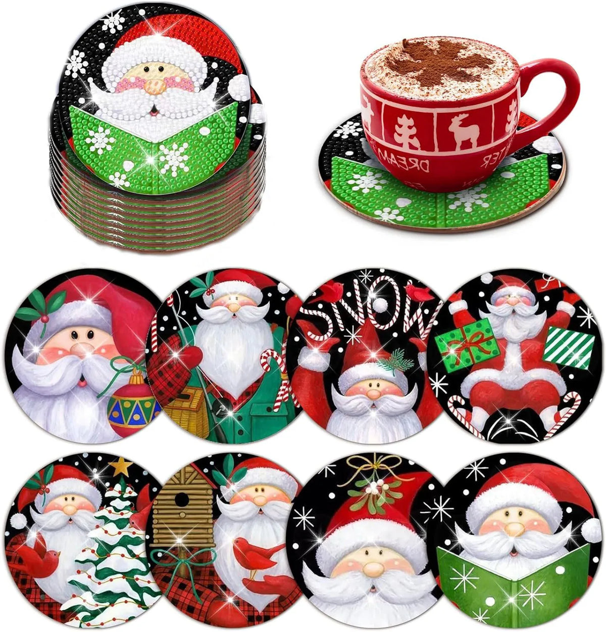 DIY Diamond Art Coaster Set for Christmas & More