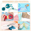 A complete crochet kit for beginners showing various yarn, hooks, and accessories laid out for crafting.