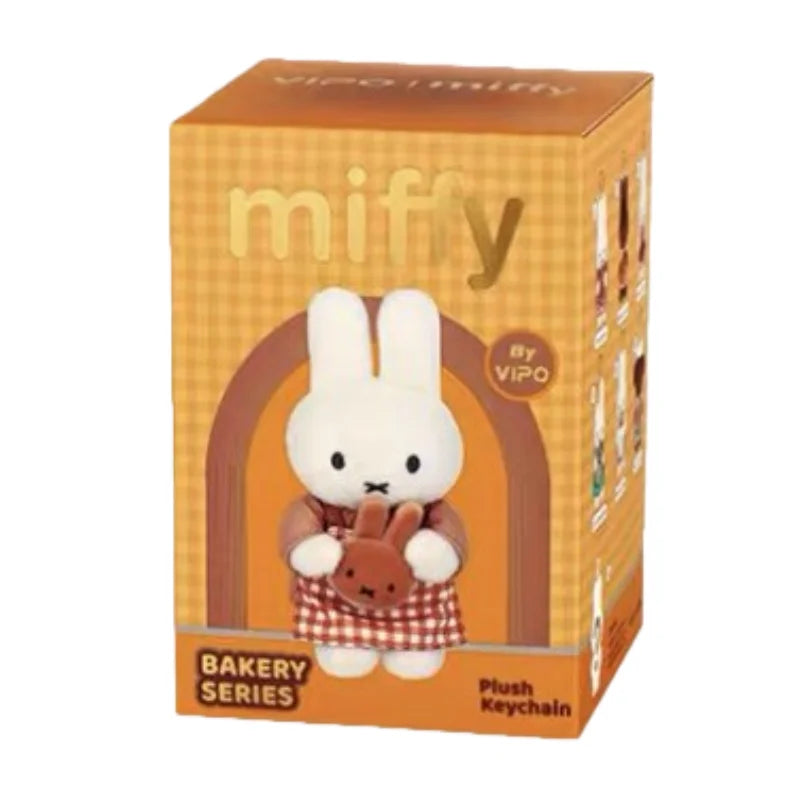 A yellow box for a Miffy Bakery Series plush keychain charm featuring the character Miffy.
