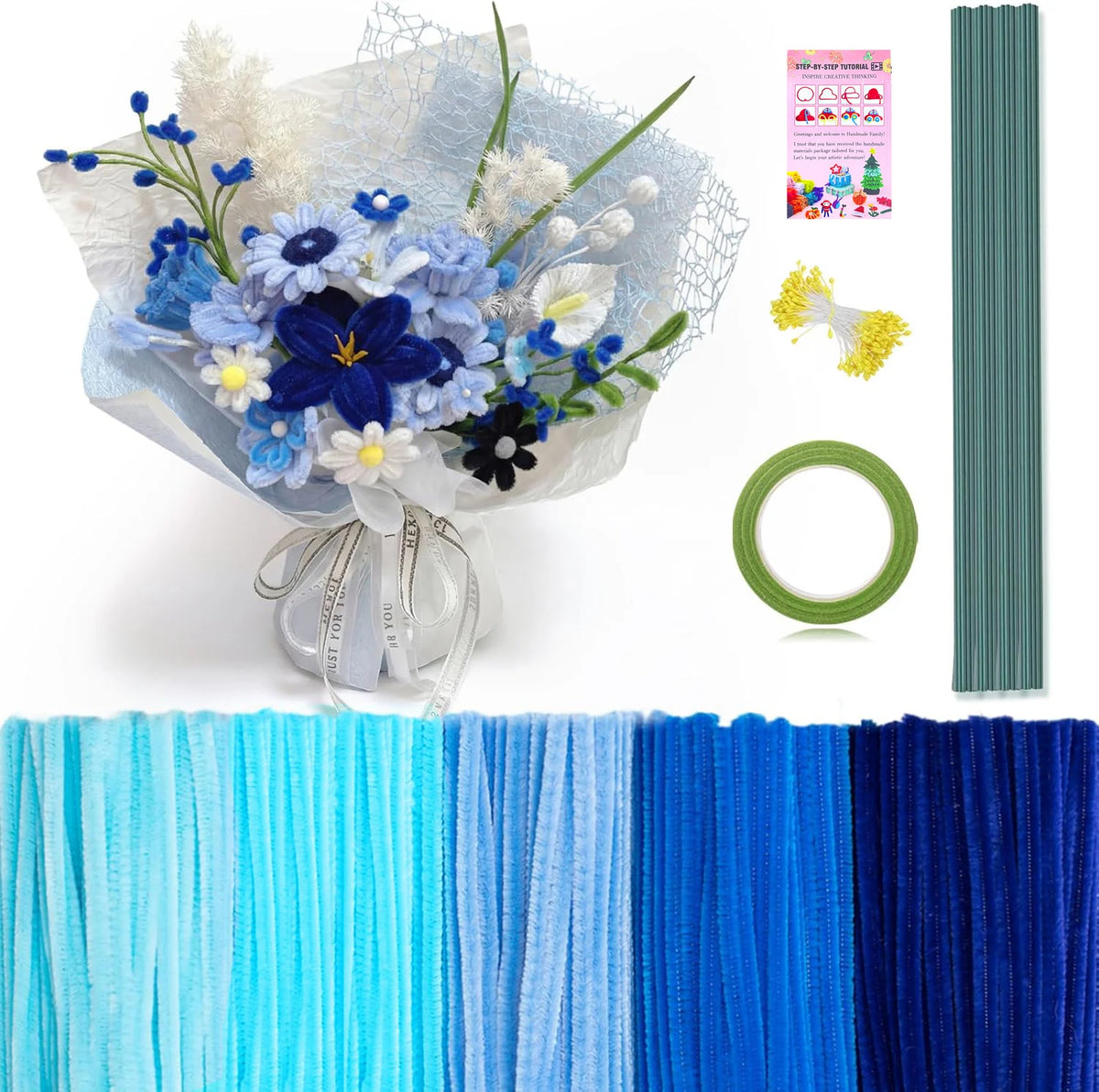 472-Piece Chenille Stem Craft Kit with Floral Wire & Gardening Tape