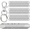 A collection of metal keychain hooks, swivel clasps, and key rings for DIY crafts and jewelry making.
