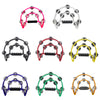 A collection of eight double-layer tambourines for kids in various colors including pink, silver, black, red, yellow, and gre
