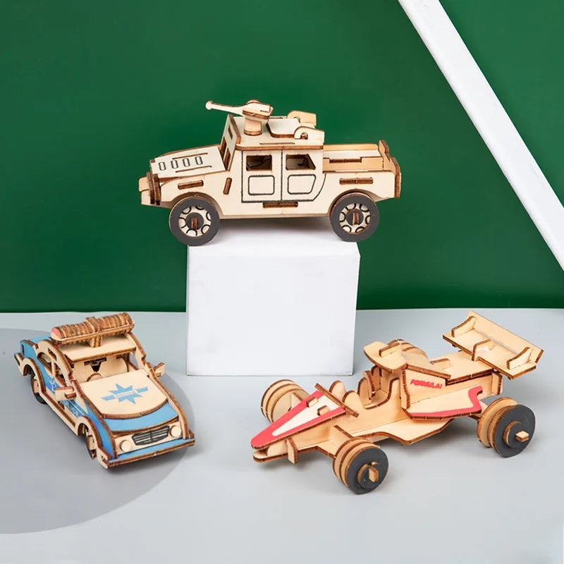 3D Wooden Car & Motorcycle Puzzle Kit — DIY Model for Kids & Adults