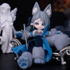 A 1/12 scale Lunar-themed posable doll blind box featuring a blue and gray outfit with cat ears and a sword.
