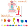 A mermaid dive toy featuring a shell and luminous gemstones, shown with dimensions.