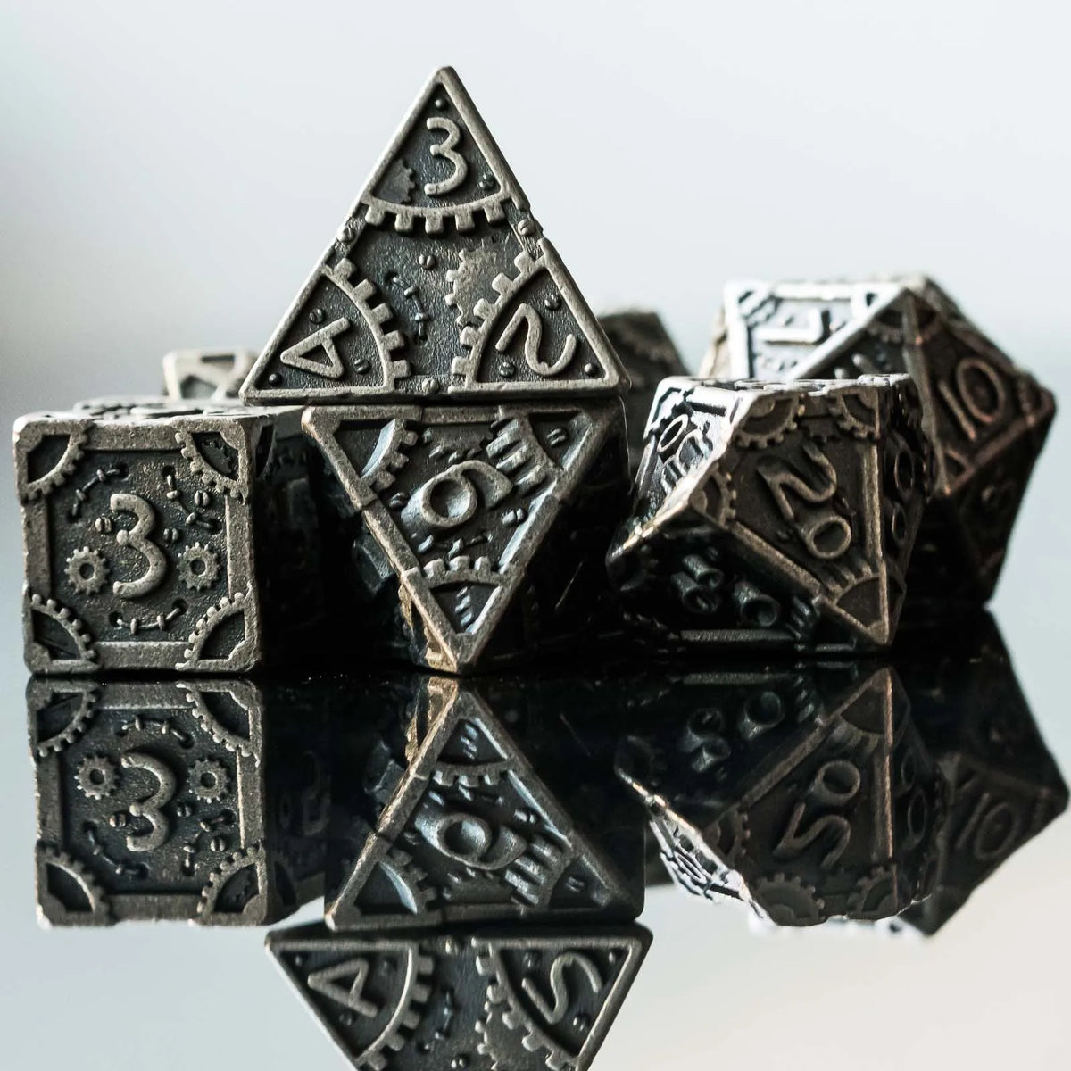 Steampunk Metal Dice Set - 7-Piece Polyhedral RPG Dice