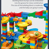 A colorful marble run building block maze track toy showing blocks of various colors and shapes.