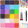 A collection of colorful flat-back rhinestones and glitter for DIY crafts, displayed in various shades and patterns.