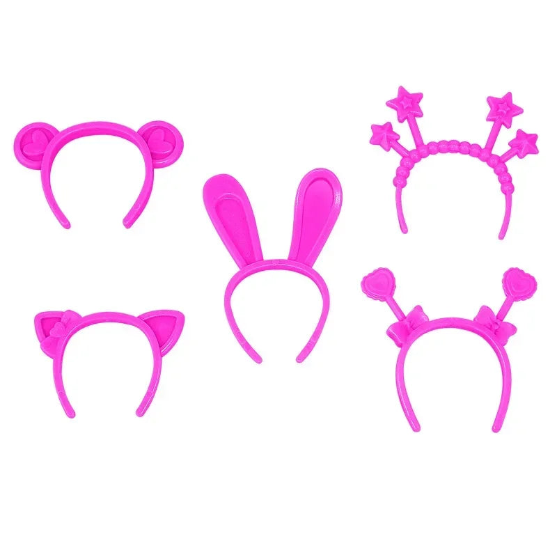 A set of pink rubber duck accessories including a headband, ears, and crown.