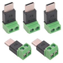 A set of five black and green no-solder type-C to 2-pin quick connect adapters for power connections.