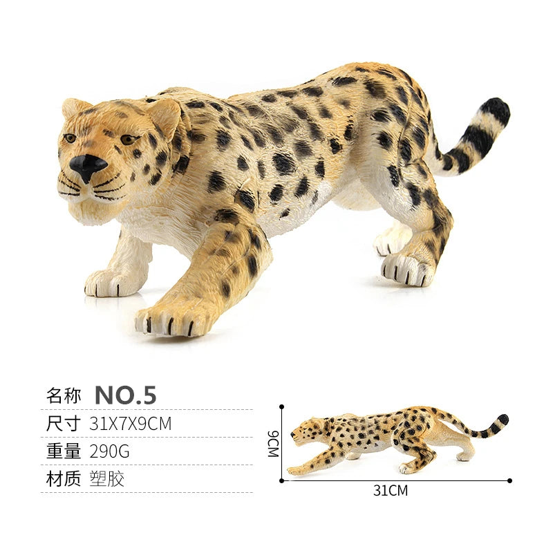 Realistic Wild Animal Figures - Leopard, Tiger, Lion, Elephant, Zebra Set