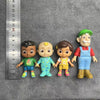 A collection of five playful cartoon PVC figurines depicting diverse characters in various outfits.