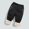 Black waterproof winter pants for kids with fleece lining