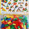 A collection of colorful plastic building blocks in various shapes and colors for children's creative play