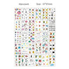 A sheet of temporary tattoos featuring various colorful and cute designs for kids and adults.