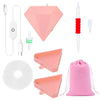 A kit for electric diamond painting featuring a pen, suction tool, and pink paint bags.