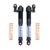 Two adjustable aluminum shock absorbers with black bodies and blue and orange coil springs