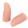 A realistic silicone fake thumb tip used for magic tricks, pink in color.
