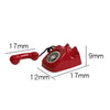 A red vintage rotary telephone miniature for a dollhouse, shown with dimensions.