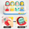 A set of colorful Montessori pop-up animal toys for toddlers, showing various animals in different colors and textures.