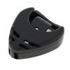 Black adhesive guitar pick holder designed to secure and store six guitar picks.