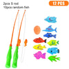 A set of 12 plastic fishing lures including a S rod and random fish for a magnetic fishing game.