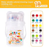 A set of 18 water-soluble colored drawing crayons with a rotating core inside a clear container.
