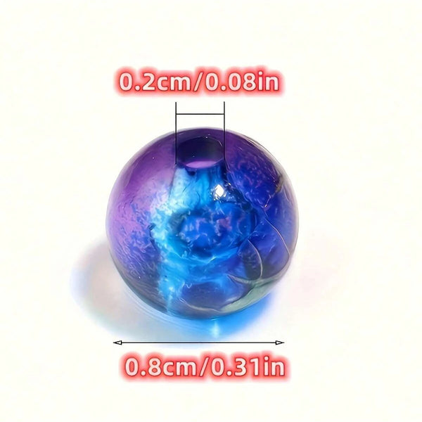 A spherical, iridescent blue and purple acrylic bead with a diameter of 0.2cm/0.08in.