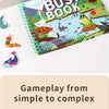 A colorful busy book for toddlers featuring animal stickers and gameplay from simple to complex.