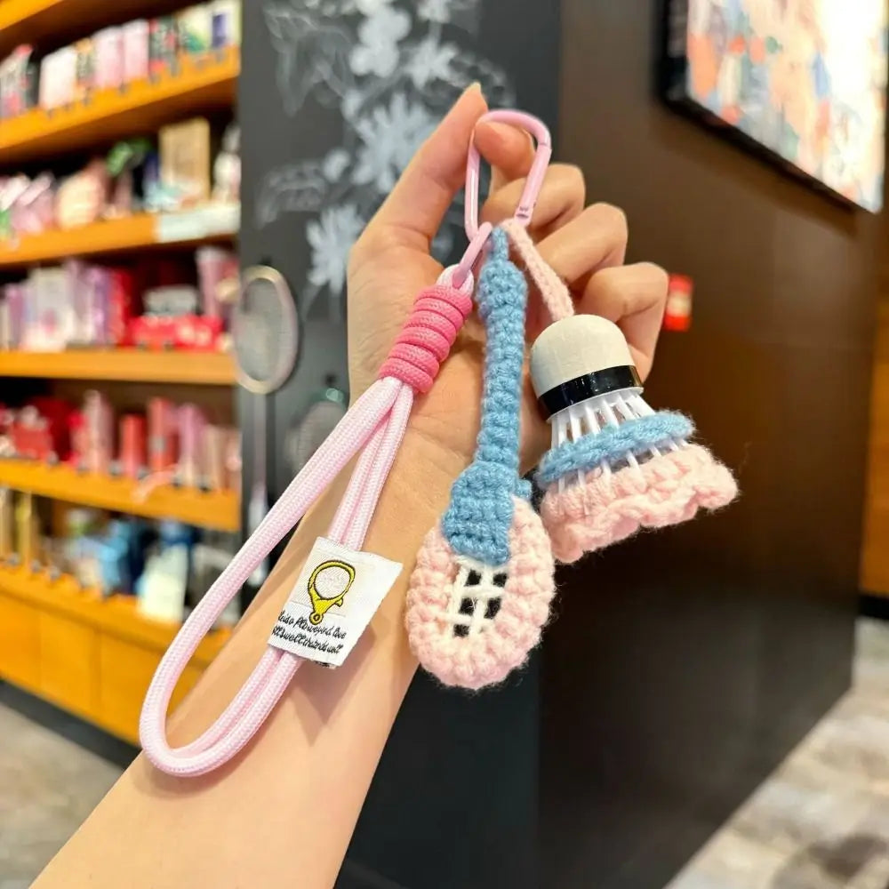 Crochet Badminton Keychain - Cute Knitted Sports Bag Charm