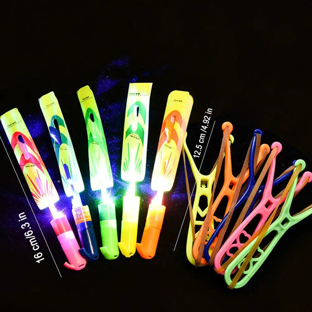 LED Light-Up Flying Copter Toys with Catapult Launcher