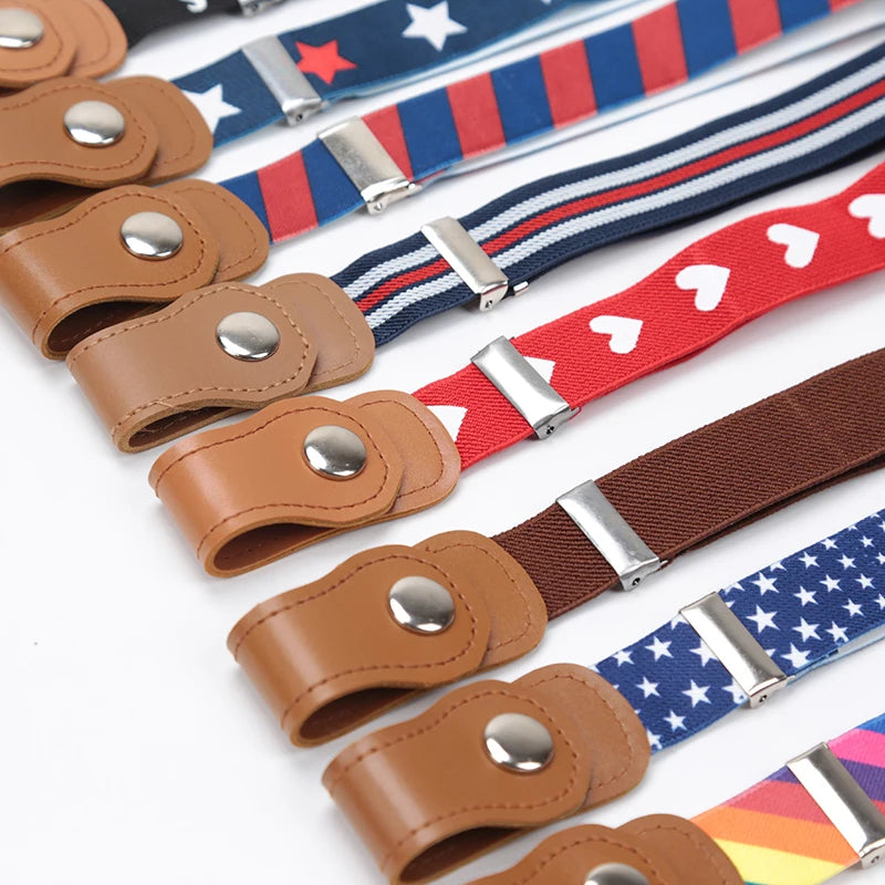 A collection of colorful canvas belts with elastic stretch featuring various patterns and colors.