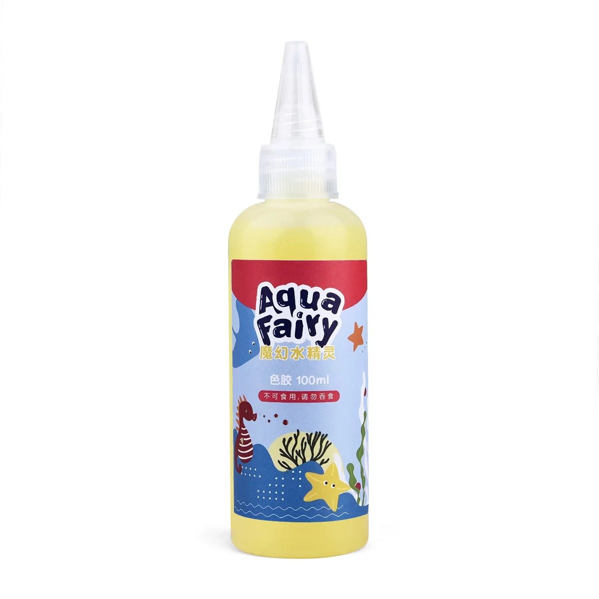 A bottle of Aqua Fairy Magic Water Elf DIY Craft Kit for Kids liquid in a clear plastic bottle with a white dropper top