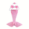 Pink knit mermaid tail skirt and headband set for newborn photoshoots