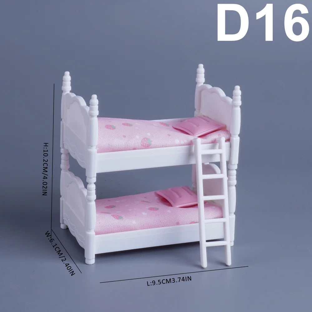 White 1:12 scale dollhouse furniture set featuring a bed and ladder for kids