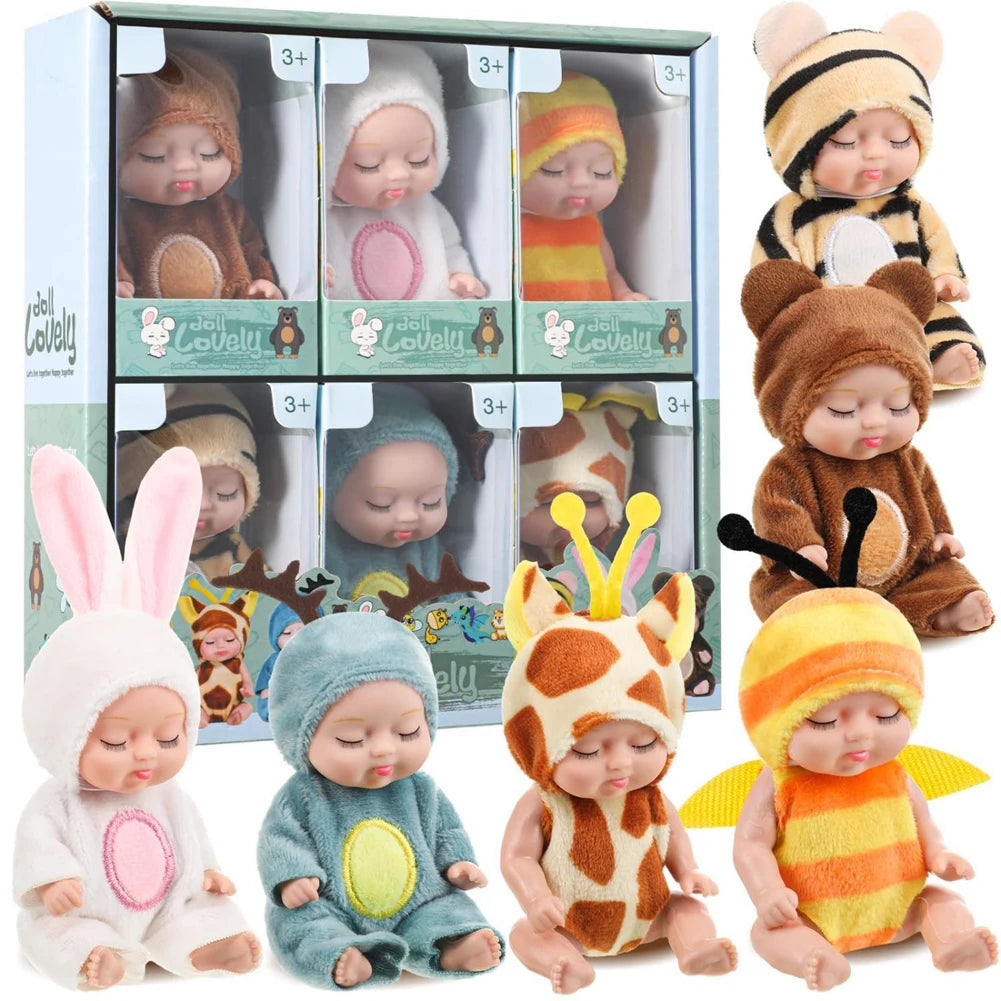 Mini Sleeping Baby Dolls with Clothes - Set of 6